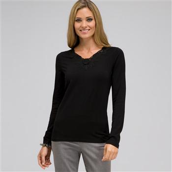 Long Sleeve V-Neck Top, Black, large