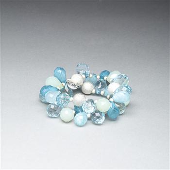 Green and Blue Stretch Bracelet, Silver, large