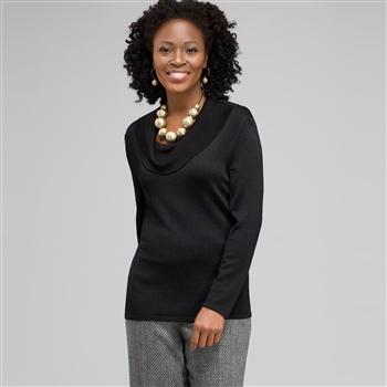 Draped Cowl Neck, Black, large