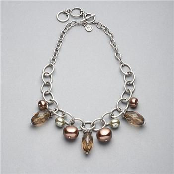 Green and Brown Beaded Frontal Collar Necklace, Silver Ox, large