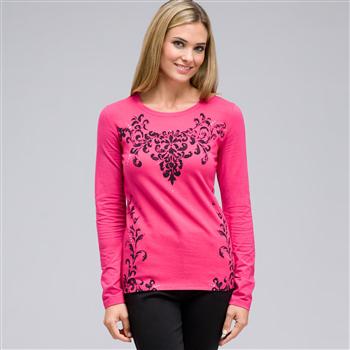Long Sleeve Crew Neck Top, Begonia Multi, large