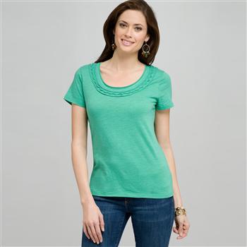 Scoop Neck Tee With Applique, seagrass, large