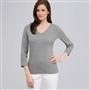 3/4 Sleeve V-Neck Top, Grey Heather, small
