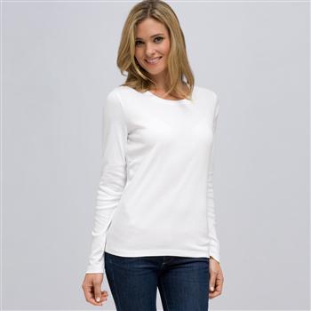 Long Sleeve Crew Neck, White, large