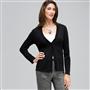 Long Sleeve Ruffle Front Trim Cardigan, Black, small
