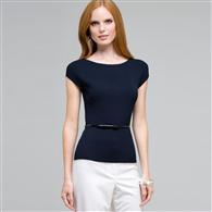 Belted Boat Neck Sleeve Top, Ink, medium