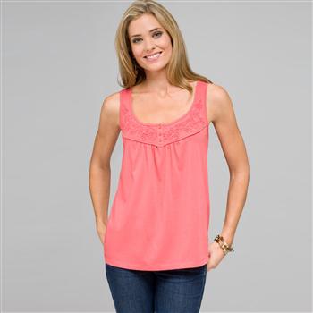 Scoop Neck Tank With Embroidery, fiesta coral, large