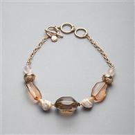 Pink and Brown Collar Necklace, Gold, medium