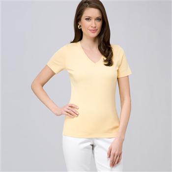Short Sleeve V-Neck Tee, custard, large