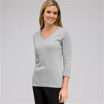 3/4 Sleeve V-Neck Top, Grey Heather Multi, large