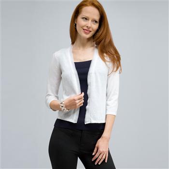 Woven Trimmed Cardigan., White, large